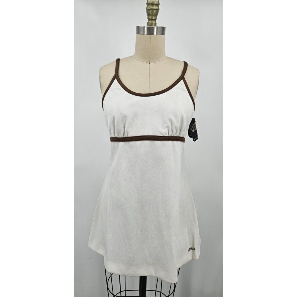 VTG New 80s Head Tennis Mini Dress Womens 12 White Brown Tank